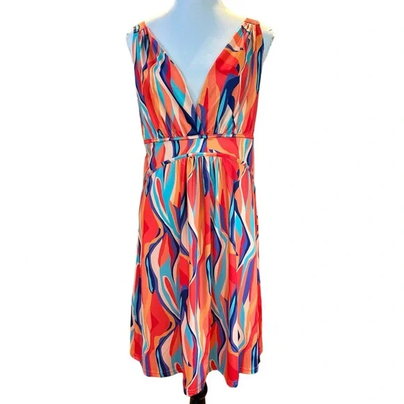 NWT Papillon Colourful Stretchy Sleeveless Grecian Sundress - Size Large - Picture 3 of 9
